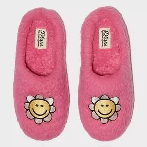 dluxe by dearfoams Women's Daisy Smiley Slide Slippers Pink Size 9–10 NWT